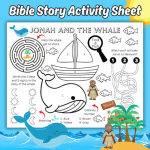 Jonah And The Whale Kids Printable Activity Sheet Bible Story Coloring Activity Page Jonah And The Whale Sunday School Activity Etsy