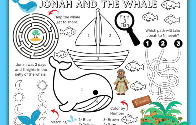 Jonah And The Whale Kids Printable Activity Sheet Bible Story Coloring Activity Page Jonah And The Whale Sunday School Activity Etsy