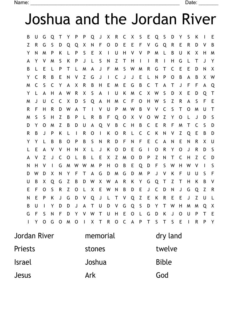 Joshua And The Jordan River Word Search WordMint
