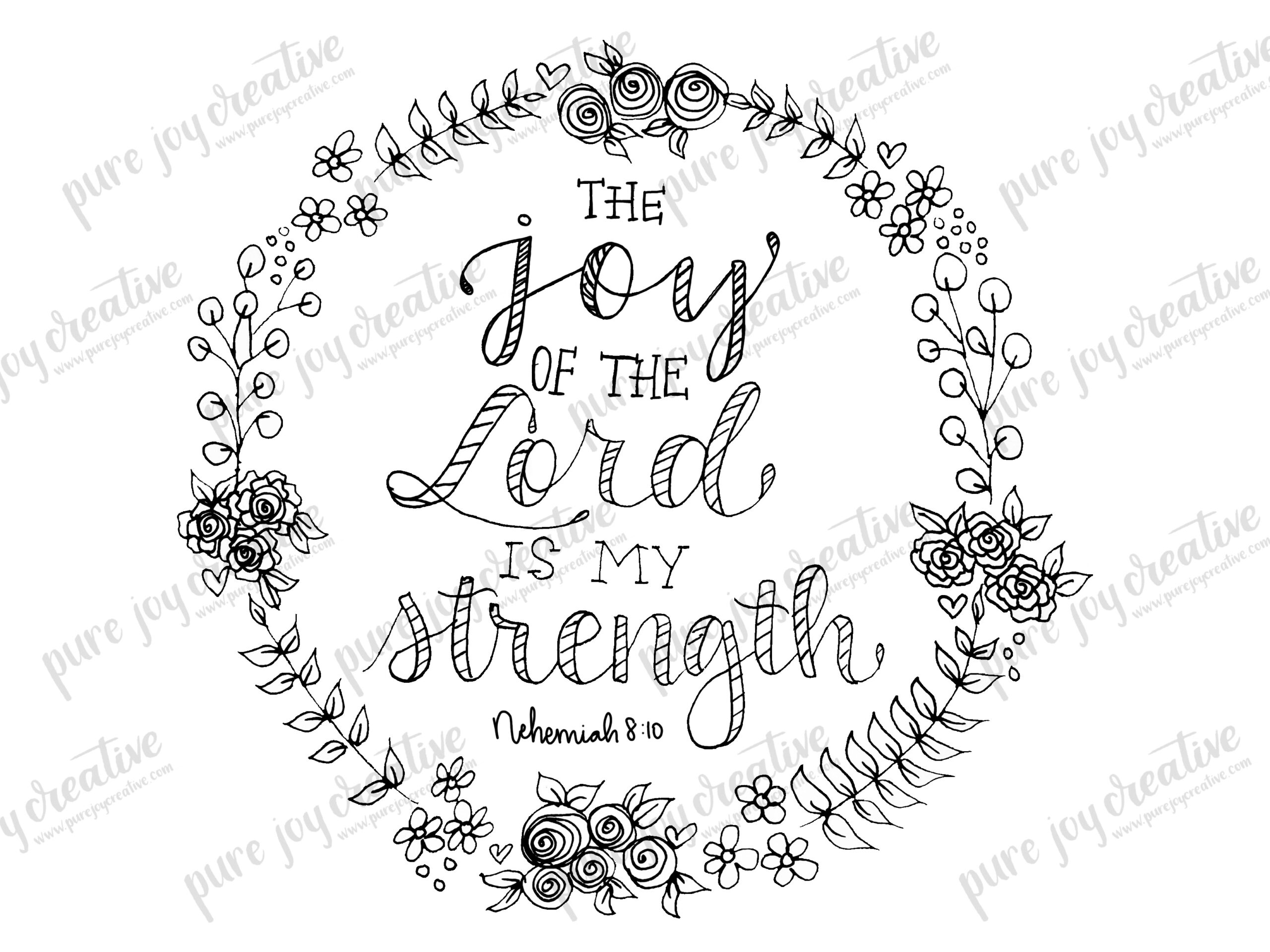 Joy Of The Lord Is My Strength Nehemiah 8 10 Coloring Page Bible Verse Art Scripture Art Sunday School Lutheran Homeschool