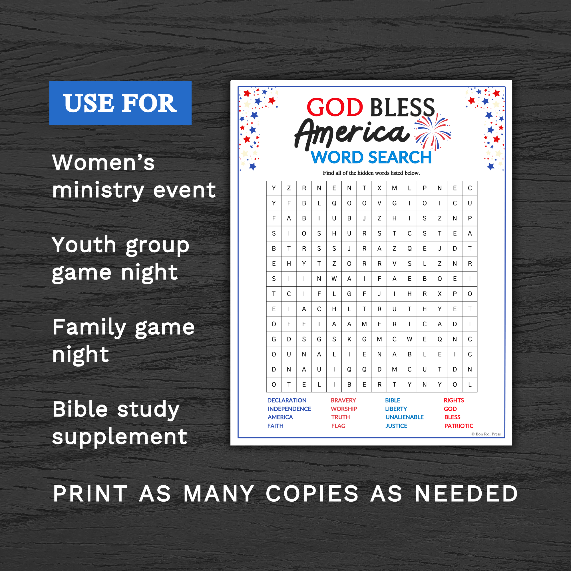 July 4th God Bless America Word Search Printable For Church Kids Teens Adults Sunday School Ministry Homeschool Bible Group Learning Activity Classful