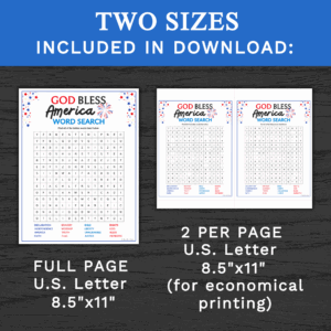July 4th God Bless America Word Search Printable For Church Kids Teens Adults Sunday School Ministry Homeschool Bible Group Learning Activity Classful
