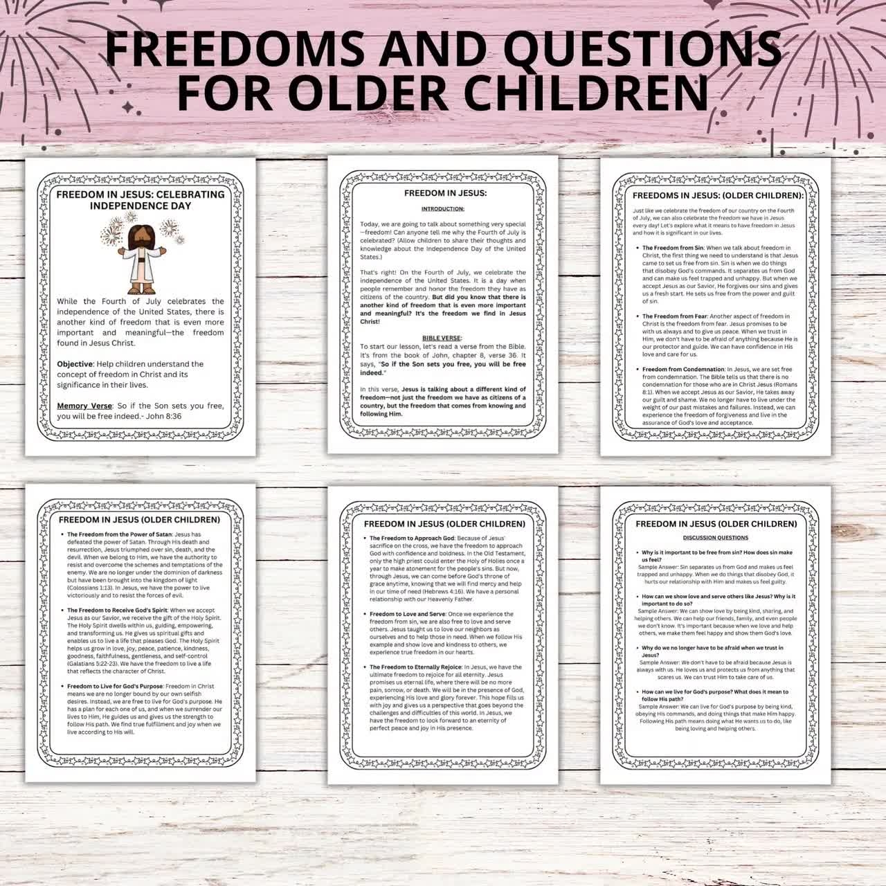 July 4th Sunday School Bible Lesson Printable Freedom In Jesus Lesson For Independence Day For Children s Church Kids Salvation Invitation Etsy
