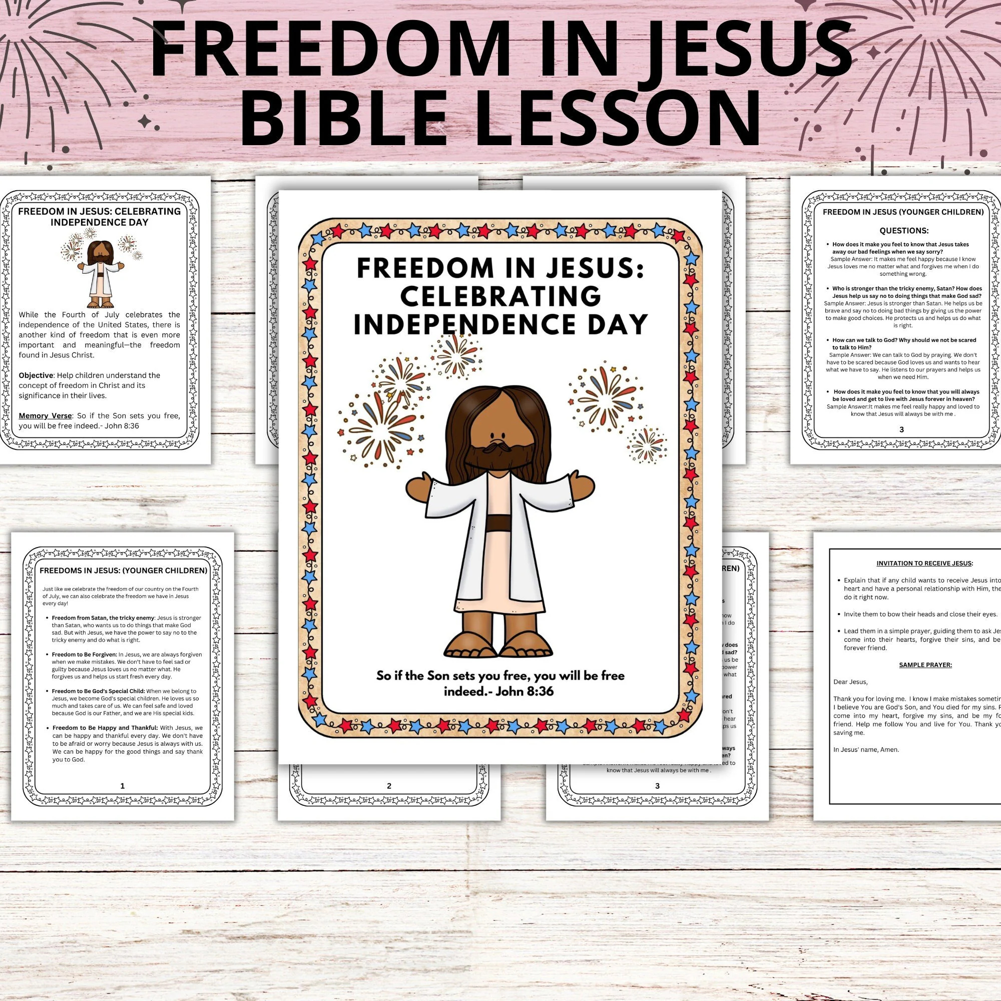 July 4th Sunday School Bible Lesson Printable Freedom In Jesus Lesson For Independence Day For Children s Church Kids Salvation Invitation Etsy