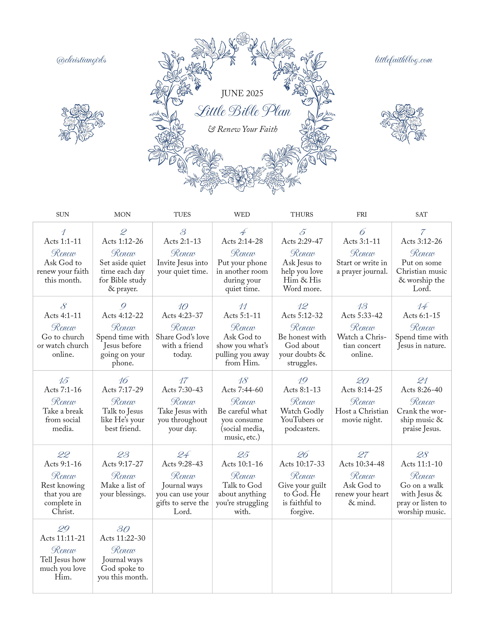 June 2025 Little Bible Plan Renew Your Faith Little Faith Blog
