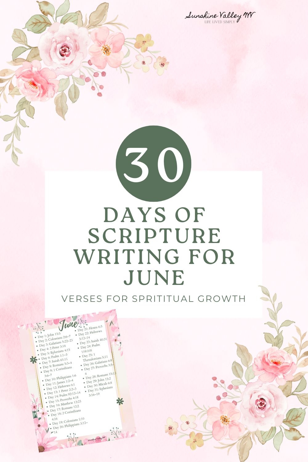 June 2025 Scripture Writing Plan Cultivating Spiritual Growth Sunshine Valley