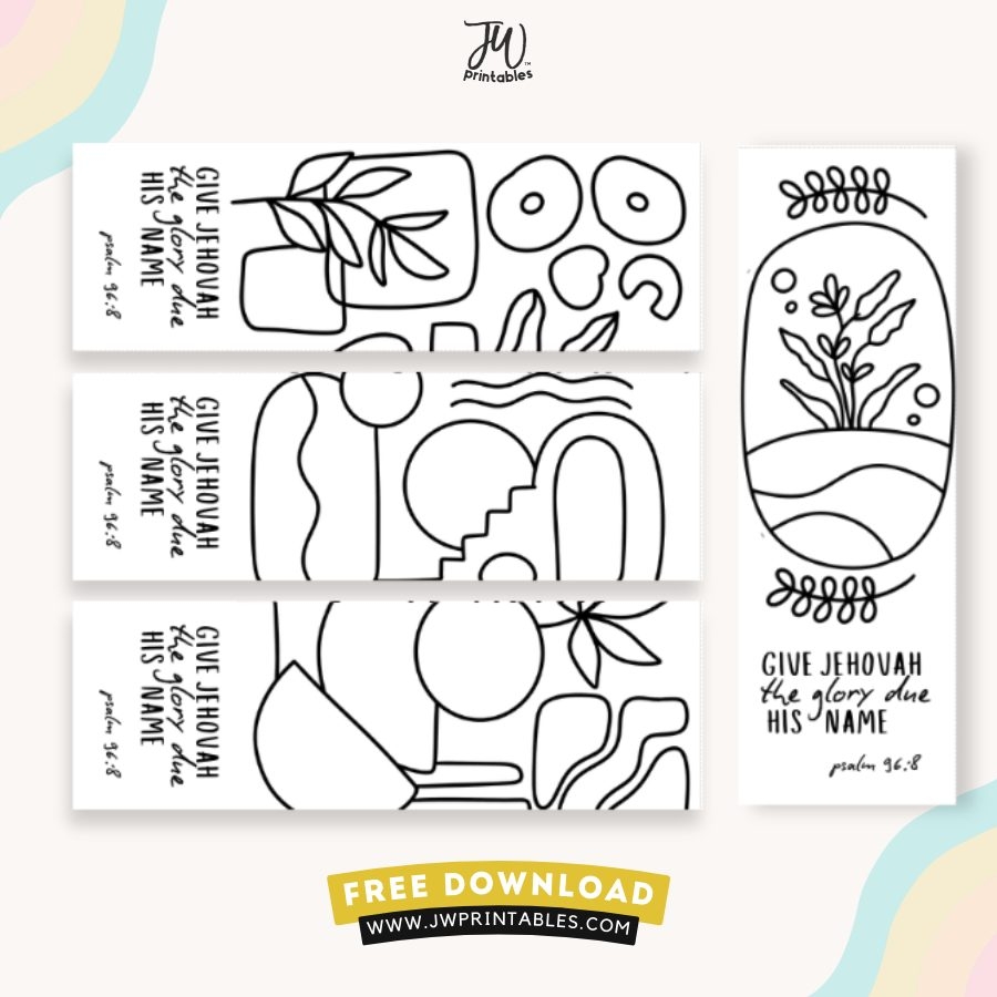 JW Free Printable Psalm 96 8 JW 2025 Yeartext Coloring Bookmarks Abstract Design JW Printables