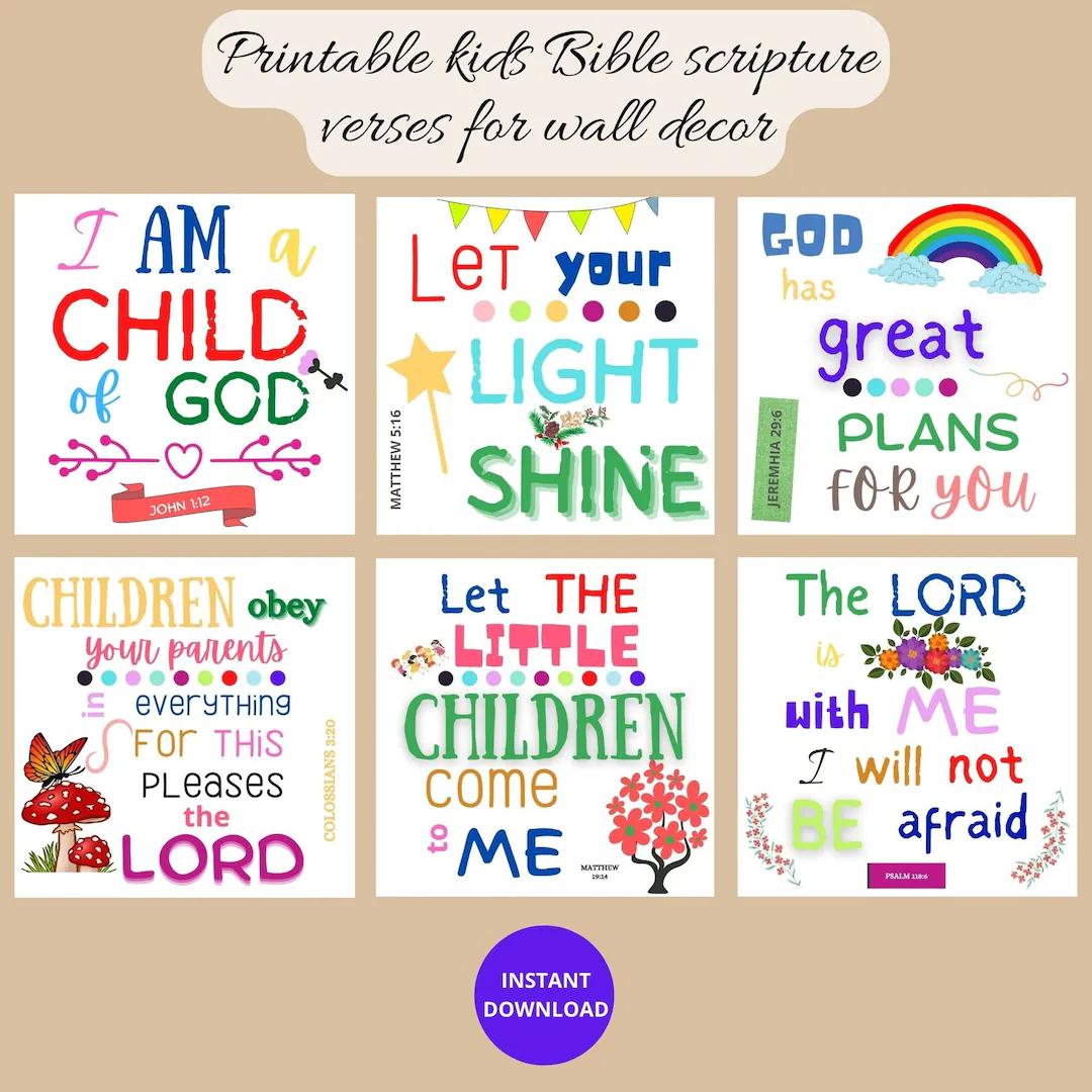 Kids Bible Affirmations Printable Bible Verses For Children Christian Kids Wall Decor Bible Verse For Babies Scripture For Nursery Etsy