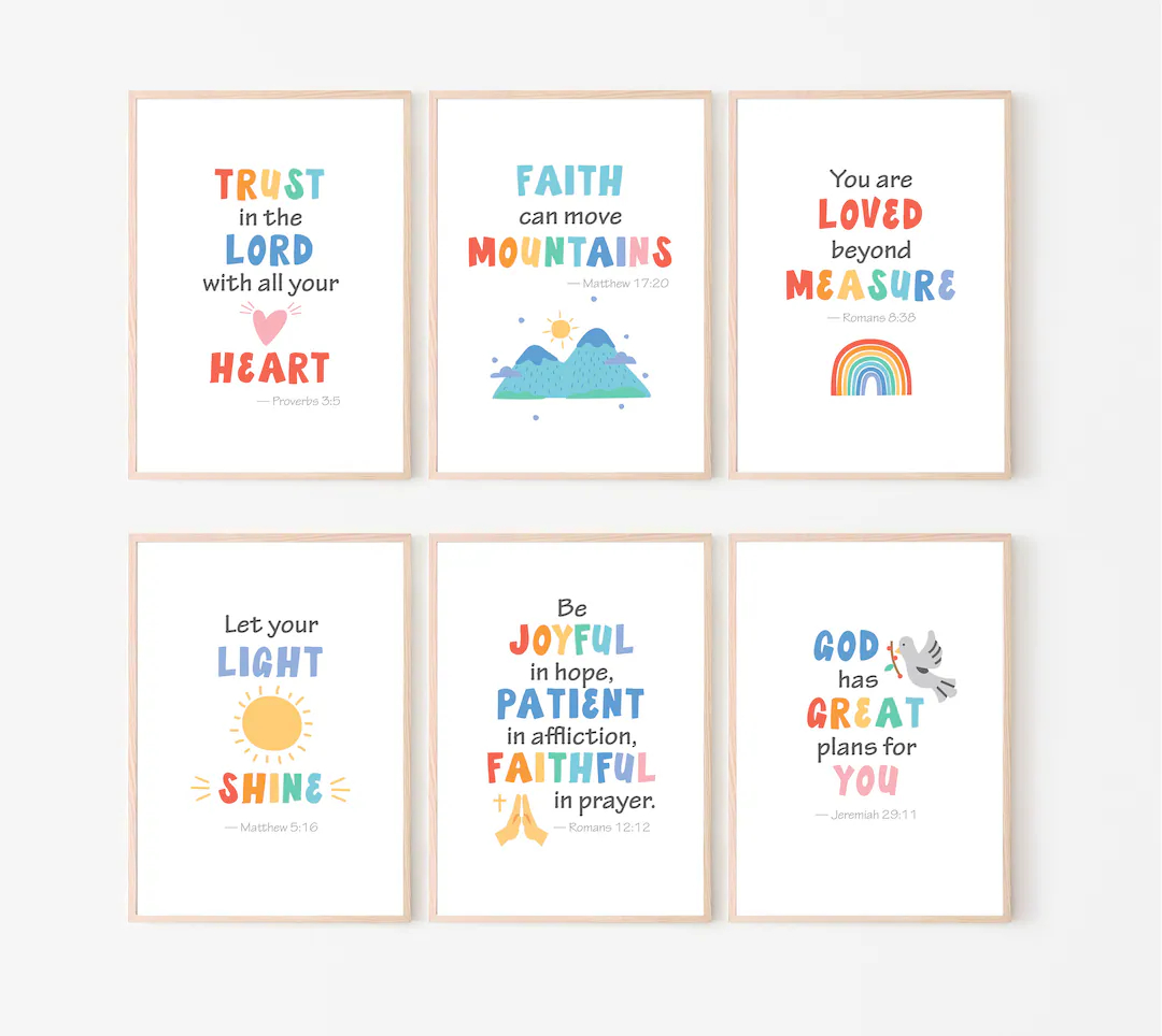 Kids Bible Verse Wall Art Scripture Posters Church Sunday School Decor Christian Education Homeschool Preschool Scripture Print Etsy