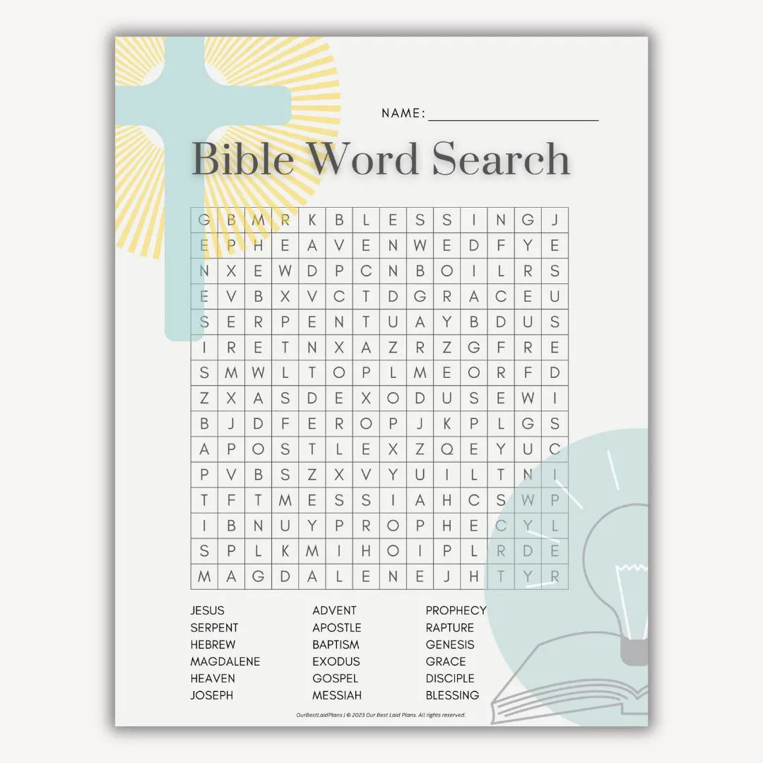 Short Bible Word Search Printable for Kids
