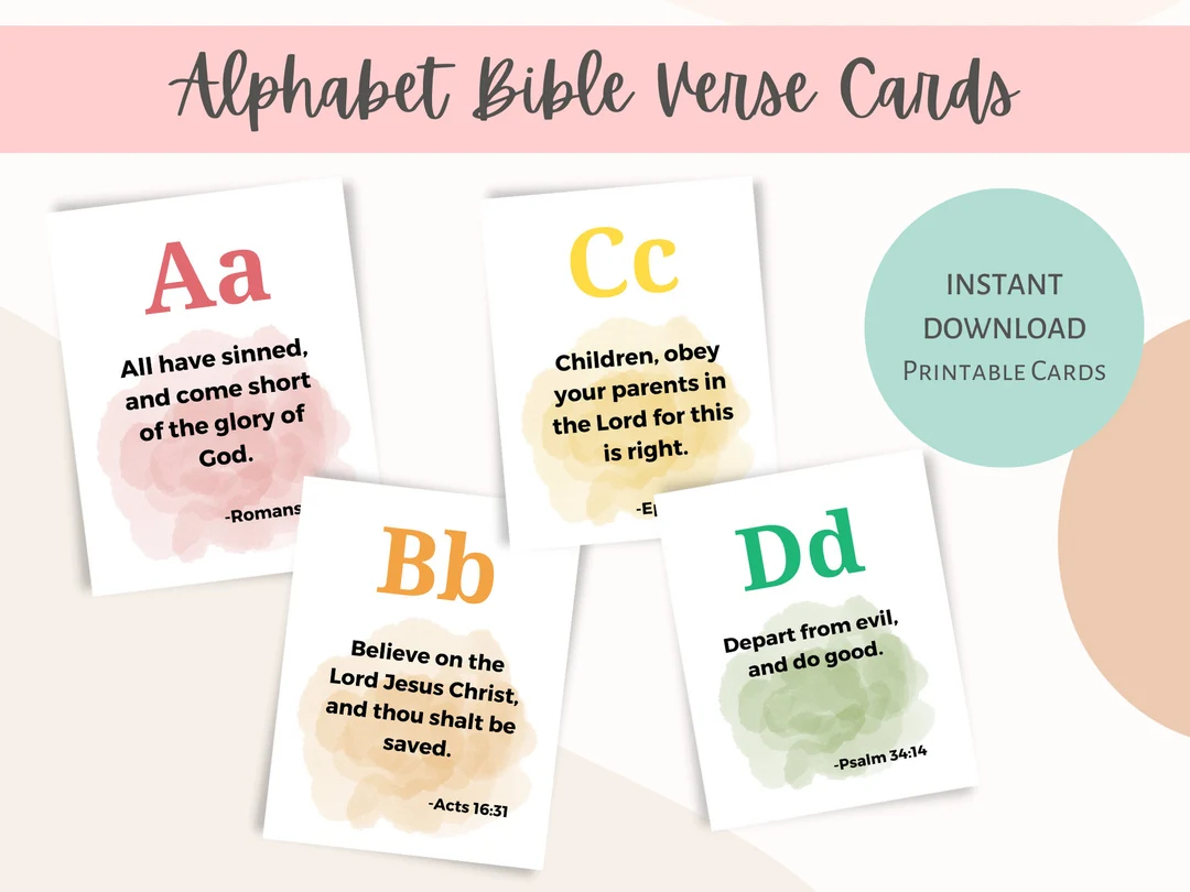 KJV Alphabet Bible Verse Cards Homeschool Scripture Art digital Download Etsy