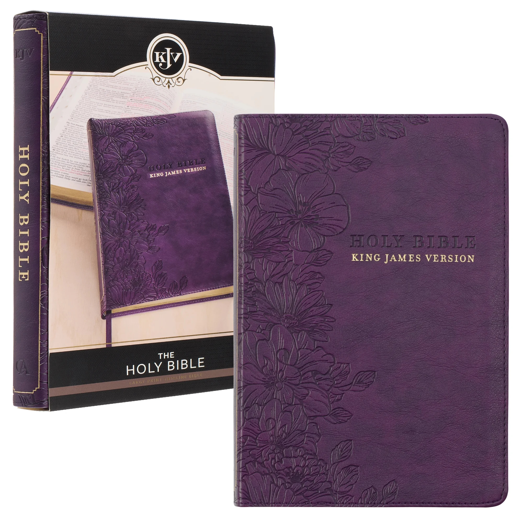 KJV Holy Bible Large Print Softcover Red Letter Thumb Index King James Purple Floral Walmart