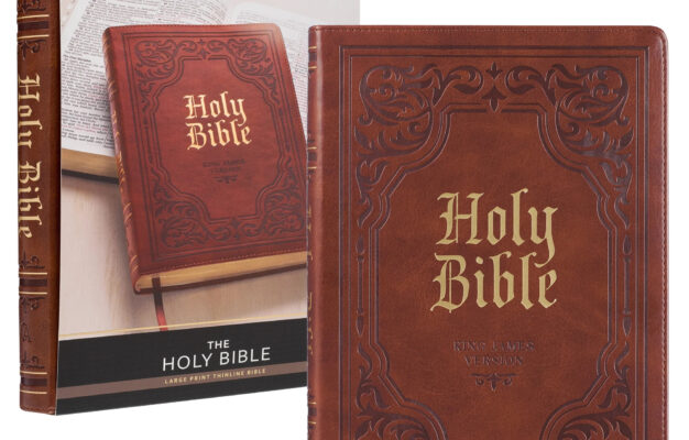 KJV Holy Bible Thinline Large Print Faux Leather Red Letter Edition Thumb Index Ribbon Marker King James Version Antiqued Brown Walmart
