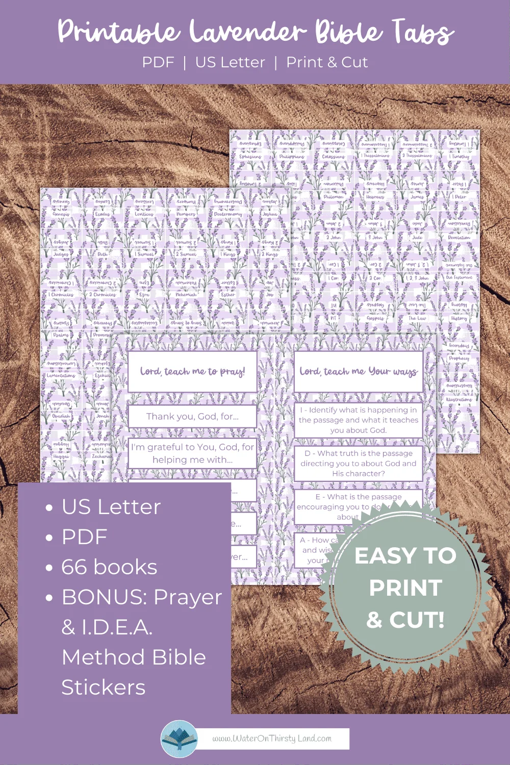 Lavender Print And Cut Bible Tabs Water On Thirsty Land