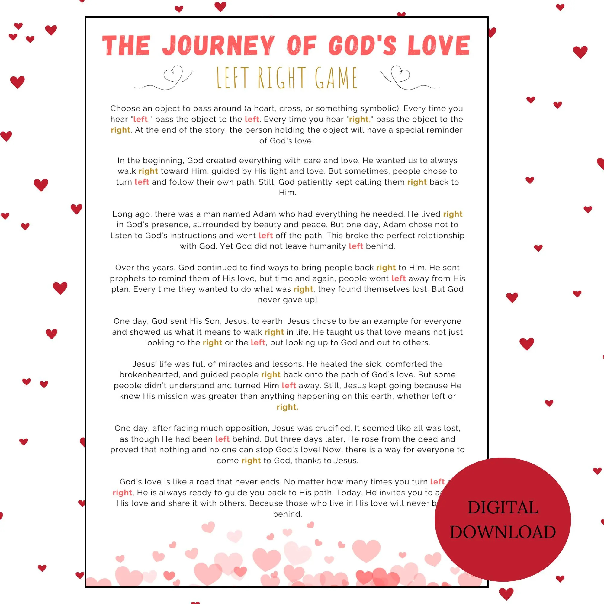 Left Right Valentine Game Sunday School Game Fun Printable Gift Exchange Curch Bible Game Curch Valentine Games Christian Youth Group Etsy