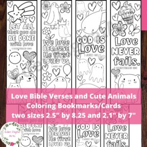 Love Bible Verses Cute Animals Doodle Coloring Bookmarks Scripture Valentine Cards Student Teacher Gifts Rewards Classful