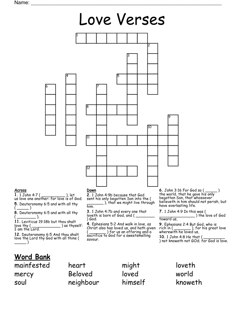 Love Verses Crossword WordMint