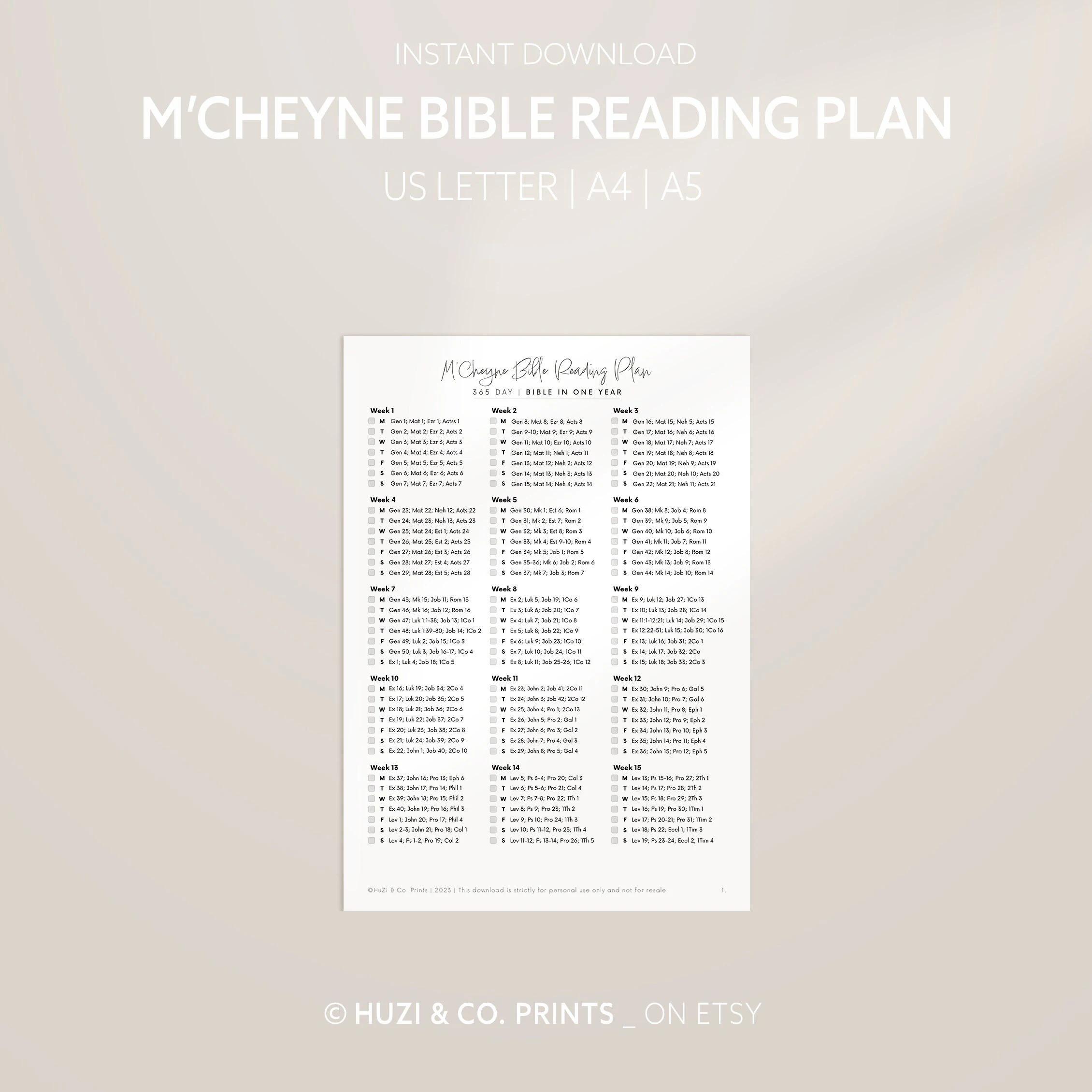 M Cheyne Bible Reading Plan Bible Reading Plan Printable 1 Year Bible Plan Read The Bible In A Year Bible Tracker A4 A5 US Letter