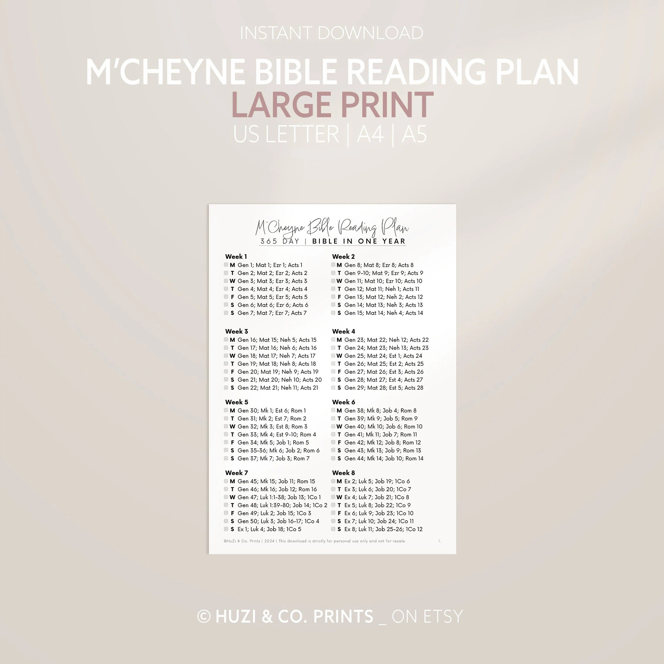 M Cheyne Bible Reading Plan Large Print Bible Printable 1 Year Bible Plan Read The Bible In A Year Bible Tracker A4 A5 US Letter