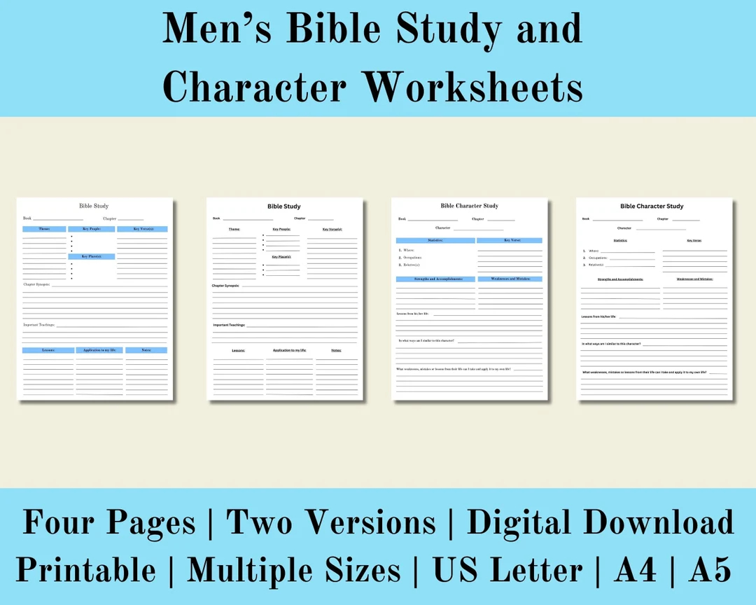 Men s Bible Study And Character Worksheets Digital Bible Study Bible Character Study Bible Reading Digital Download US Letter A4 A5 Etsy