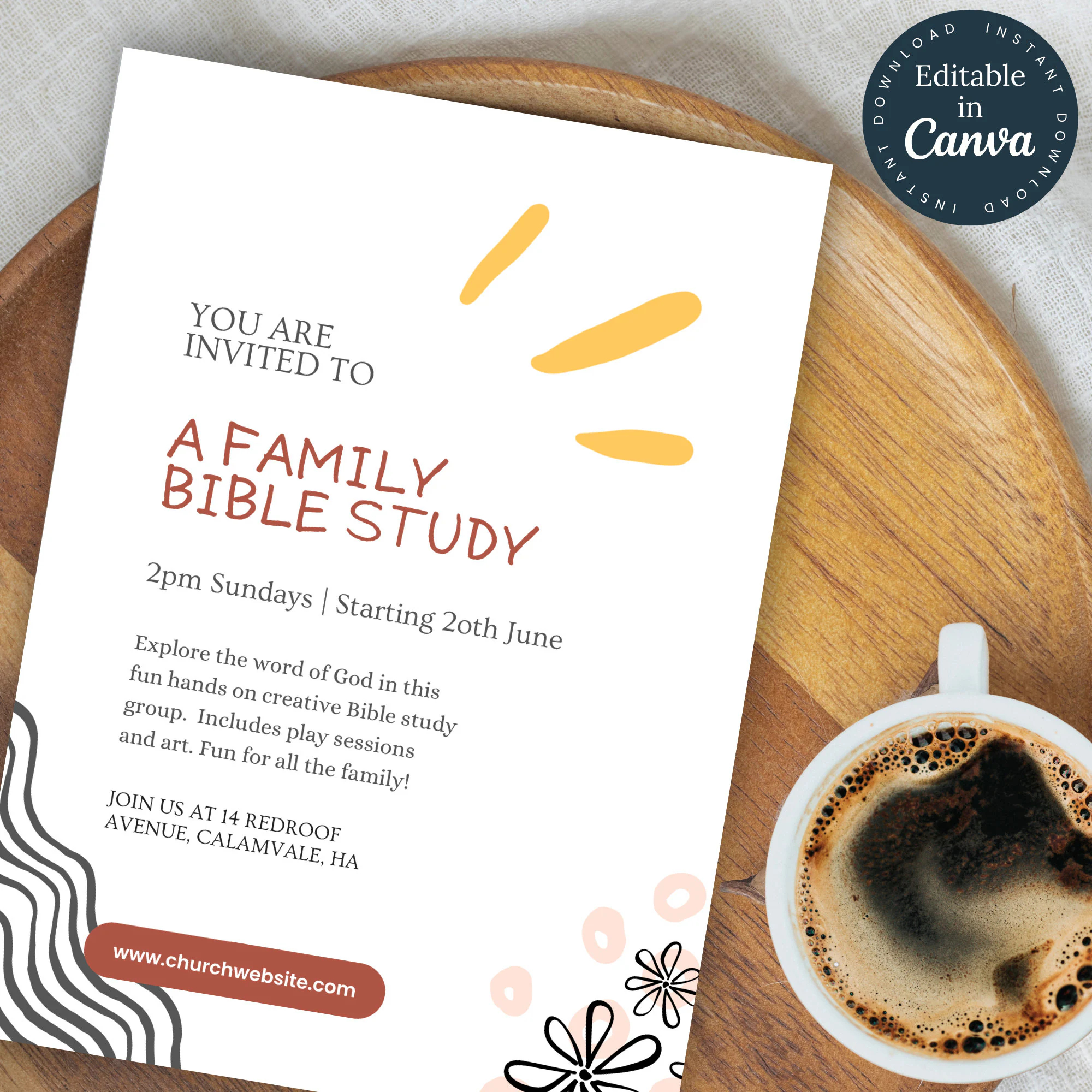 Minimal Church Bible Study Invite Template Small Group Flyer Editable Invitation DIY Printable Abstract Design Flyer Template 106 Etsy