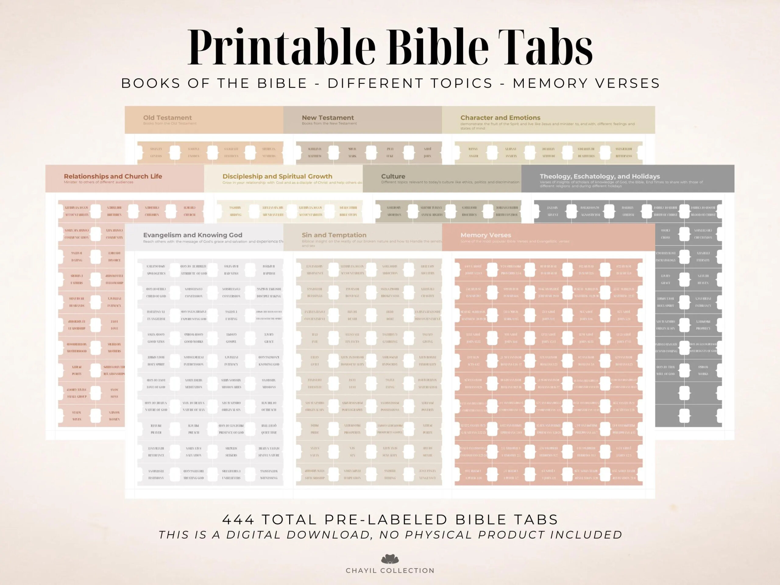 Modern And Elegant Printable Bible Tabs Neutral Color US 