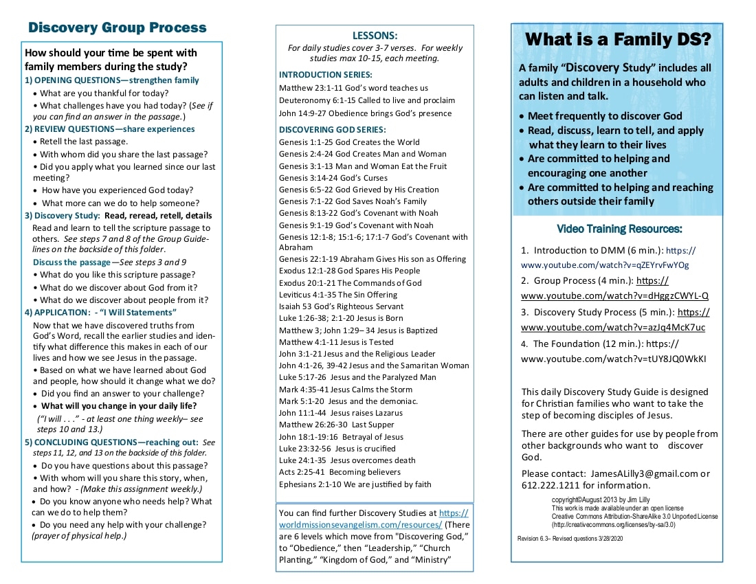 Modified Christian Family Discovery Bible Study Guide English World Missions Evangelism