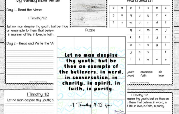 Monday Memory Verse 1 Timothy 4 12 Printables Simple Living Creative Learning