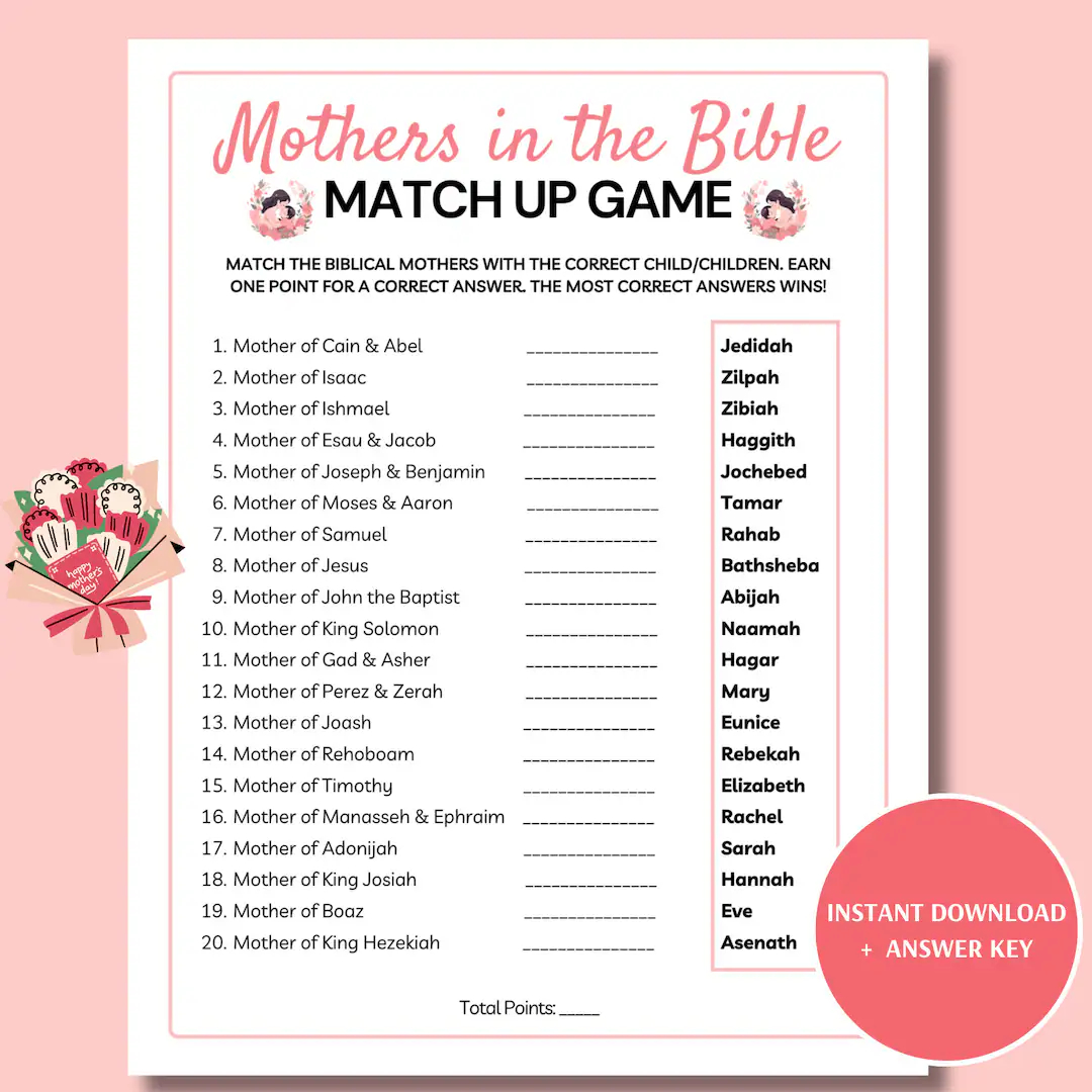 Mothers In The Bible Mother s Day Match Up Game Printable Mother s Day Trivia Christian Mother s Day Game Etsy