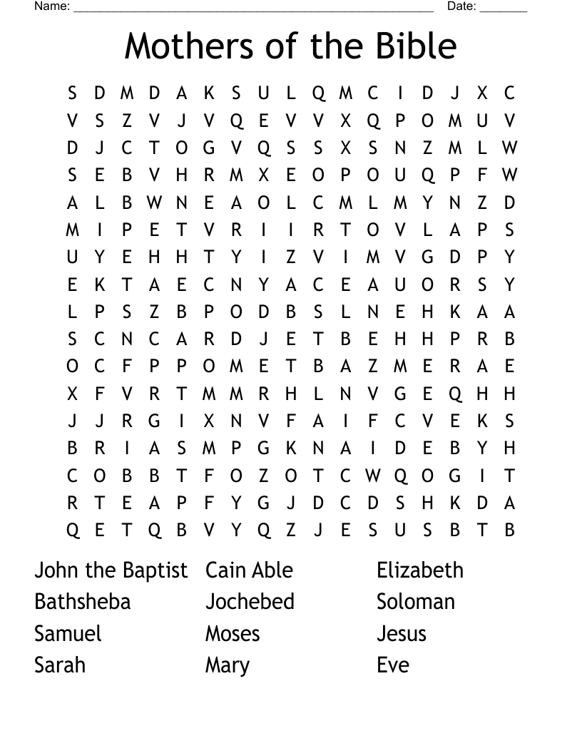 Mothers Of The Bible Word Search WordMint