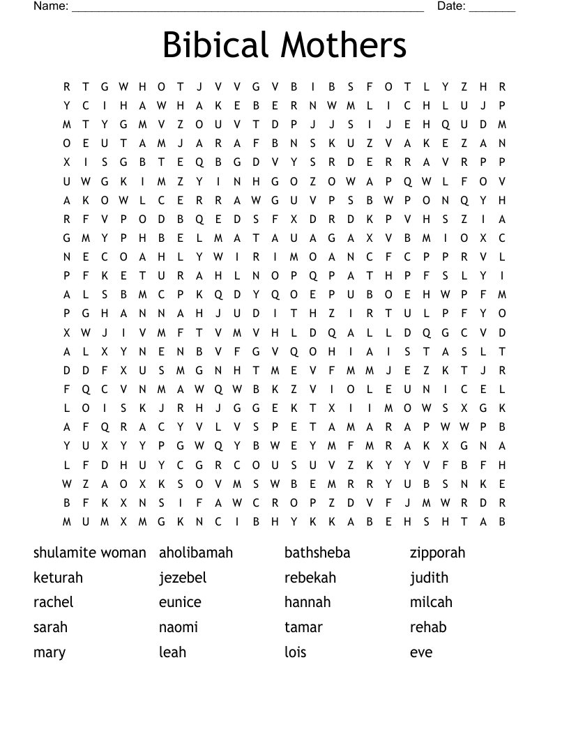 Mothers Of The Bible Word Search WordMint