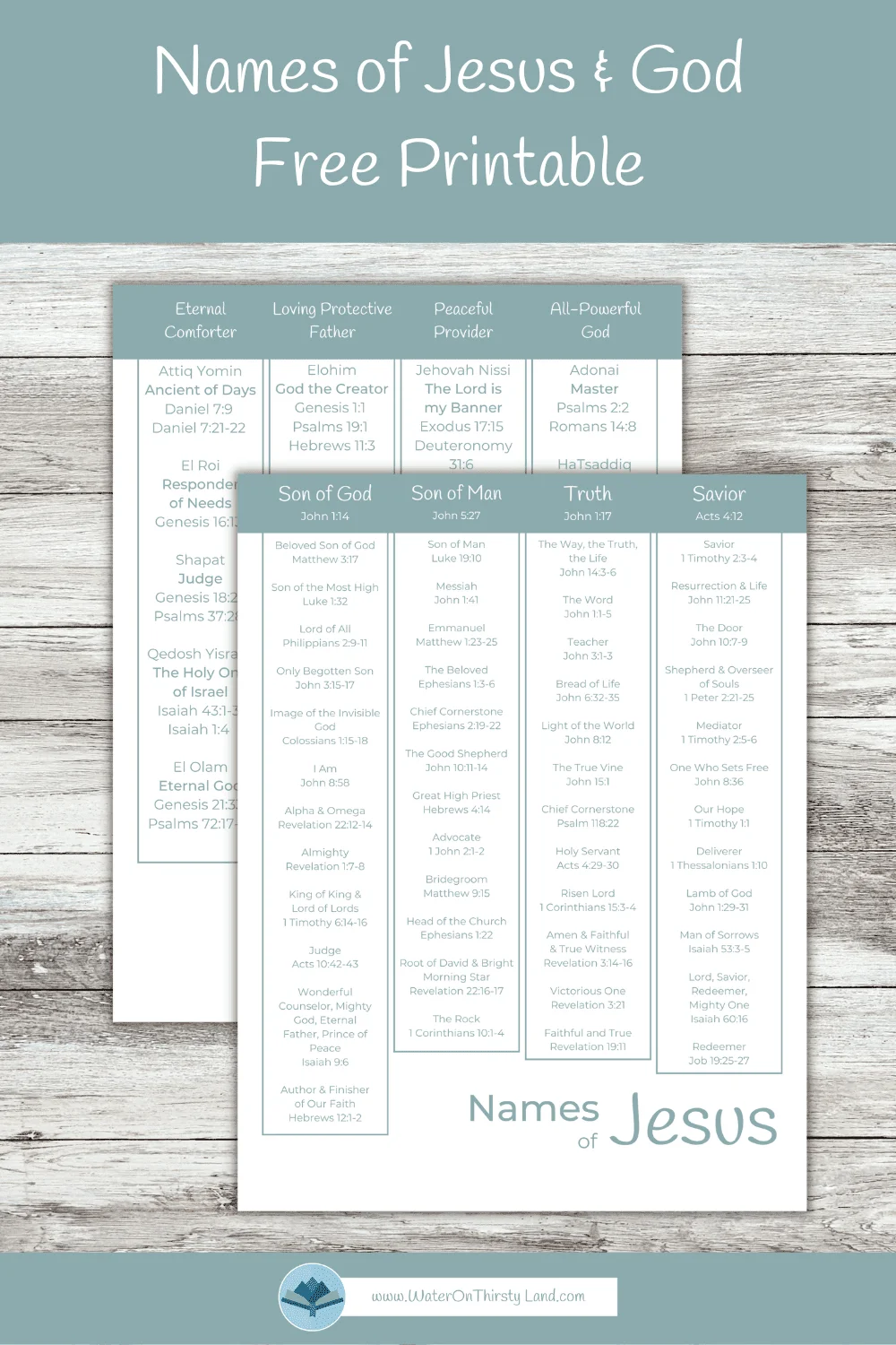Names Of God And Jesus Printables Water On Thirsty Land