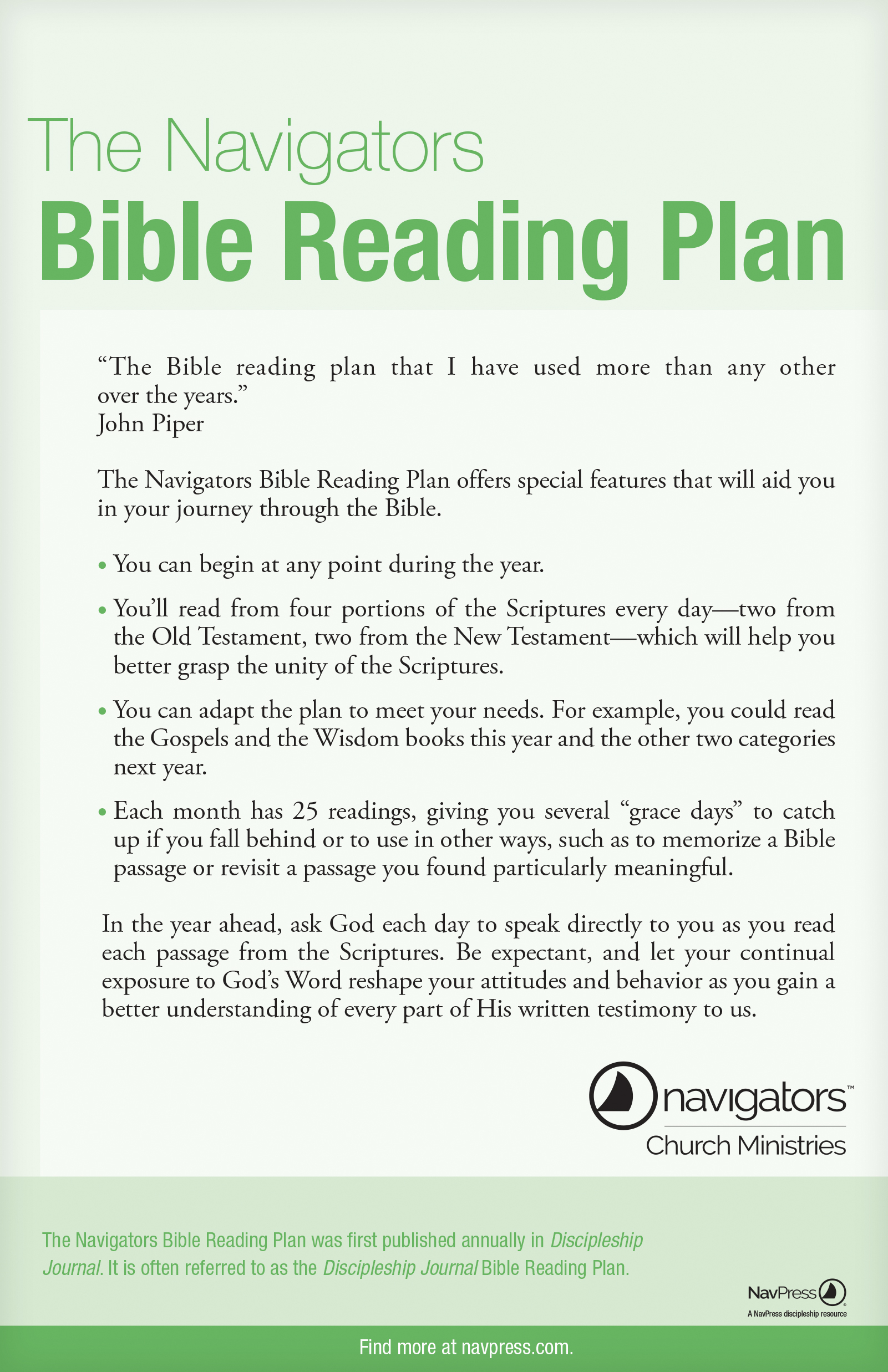 NavPress The Discipleship Journal Bible Reading Plan 25 pack