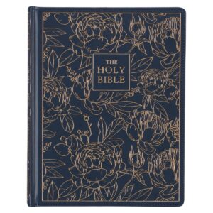 Navy Blue Floral Faux Leather Hardcover Large Print KJV Note taking Bible KJV Bibles