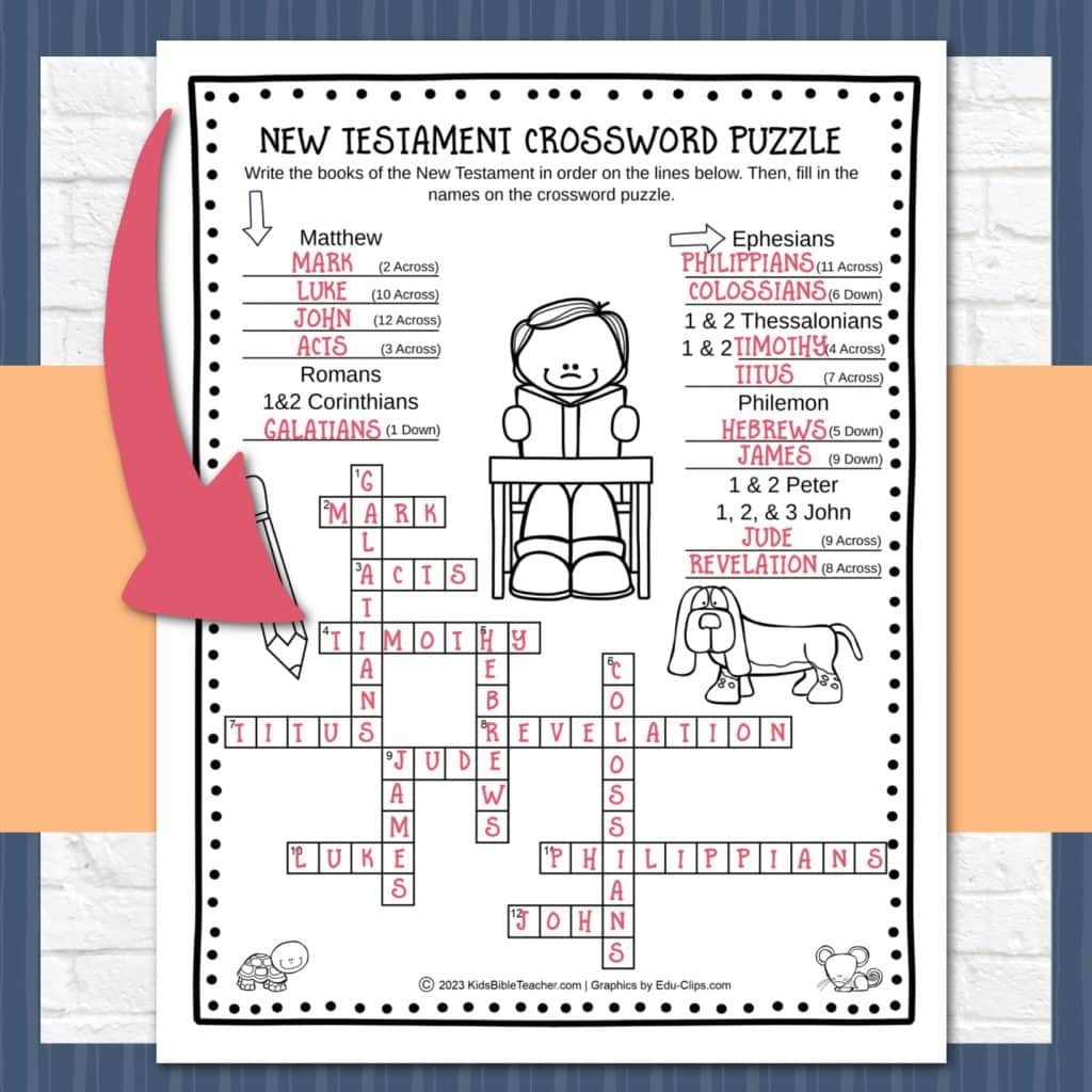 new testament crossword books of the bible puzzle for kids