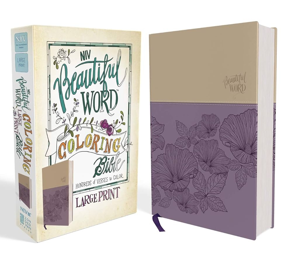 NIV Beautiful Word Coloring Bible Large Print Leathersoft Purple Tan Hundreds Of Verses To Color Zondervan 9780310447061 Amazon Books