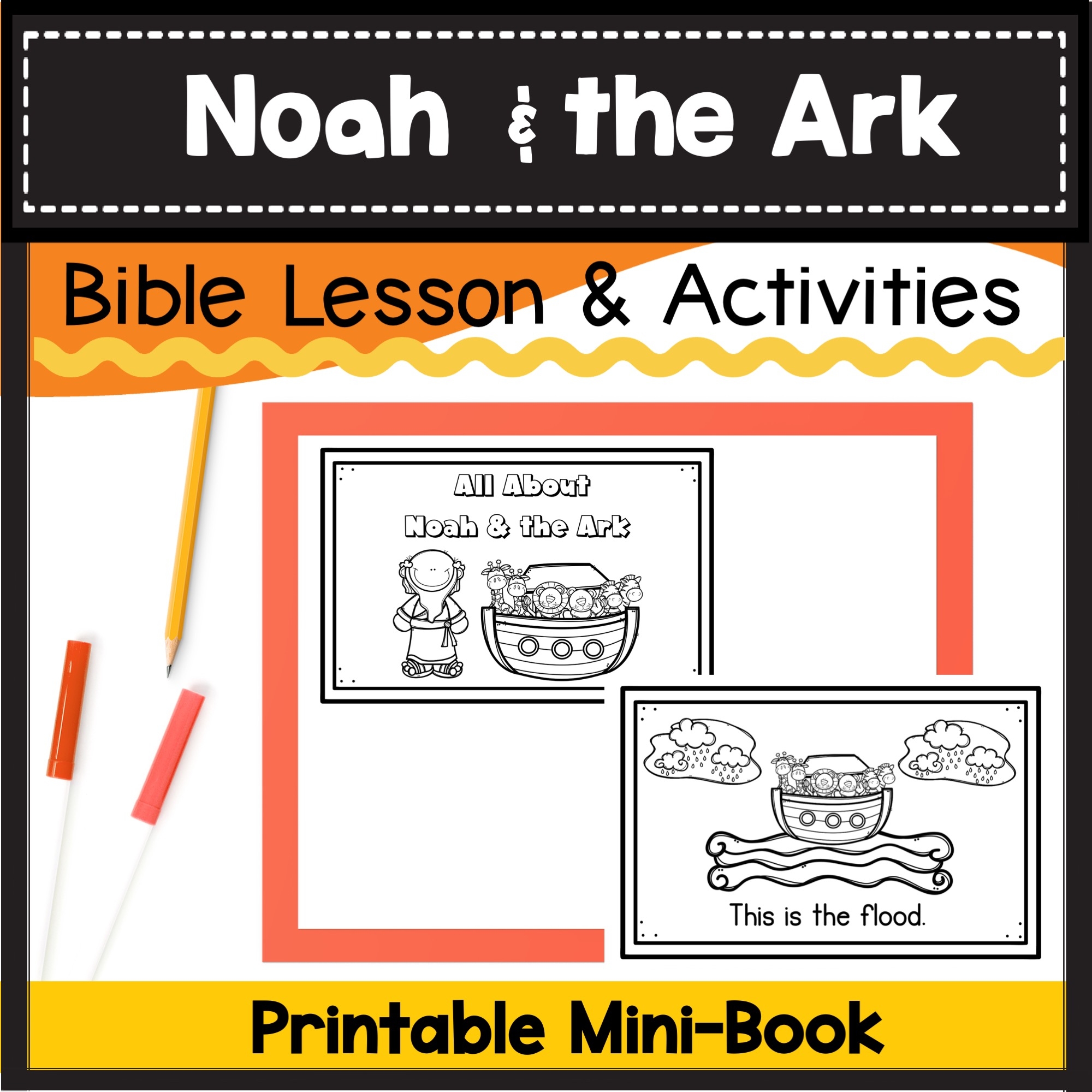 Noah s Ark Bible Lesson With Visuals Mini book Key Verse Coloring Sheets For Preschool Kindergarten Classful