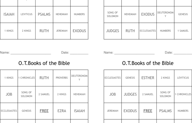 O T Books Of The Bible Bingo Cards WordMint