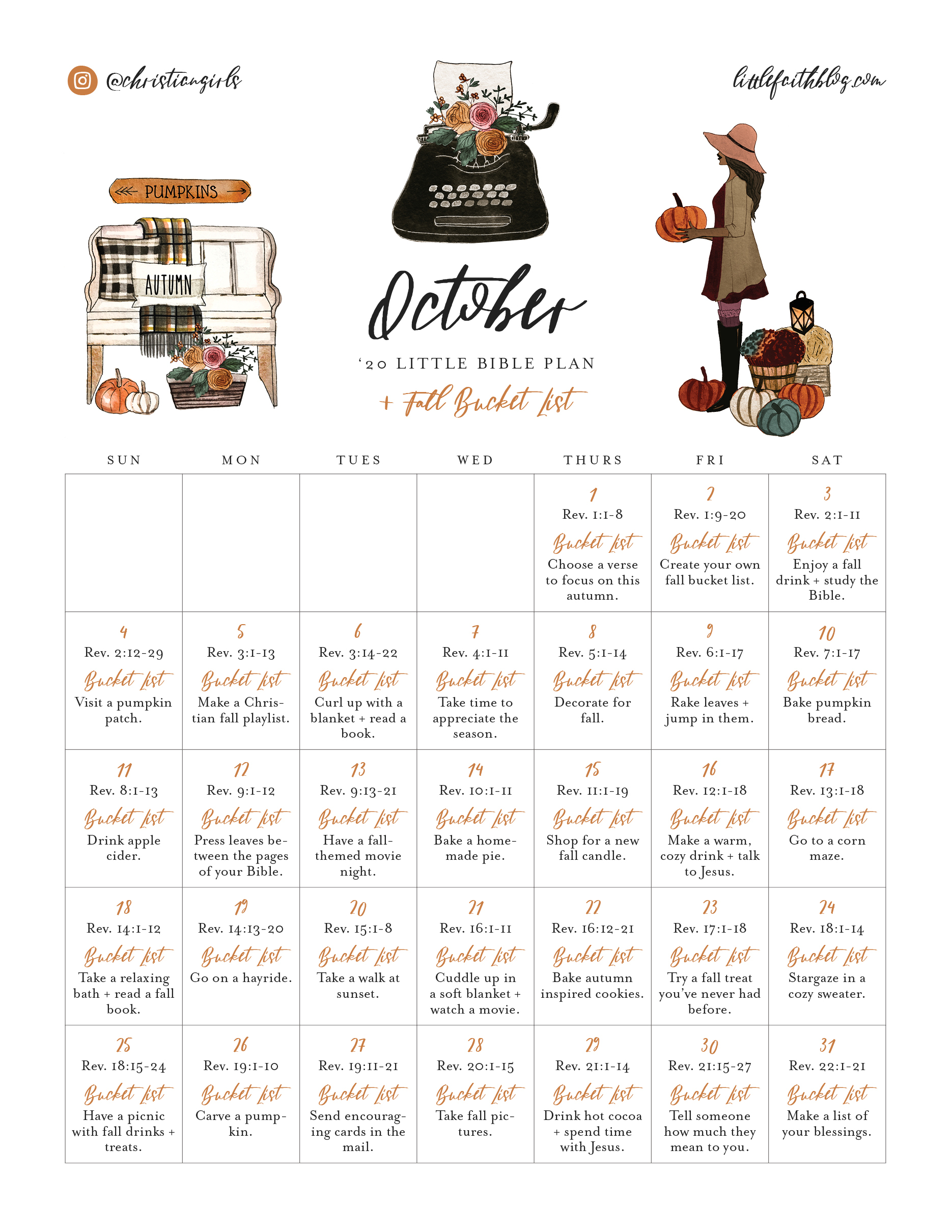 October 2020 Bible Reading Plan Fall Bucket List Little Faith Blog