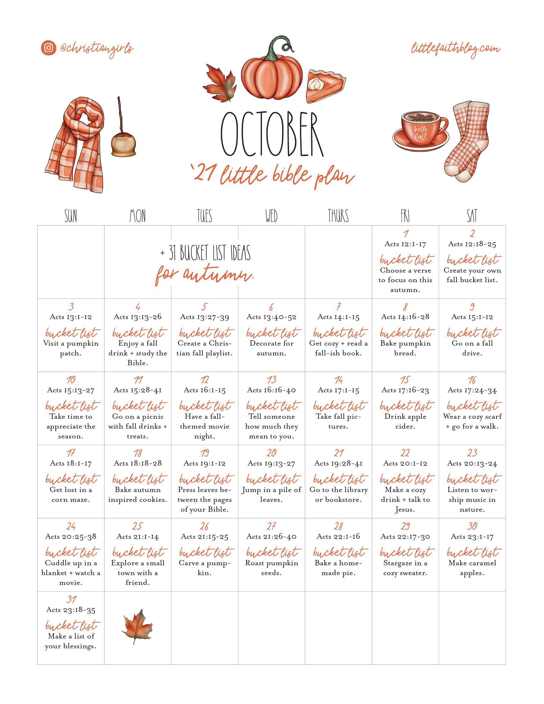 October 2021 Bible Reading Plan Autumn Bucket List Little Faith Blog