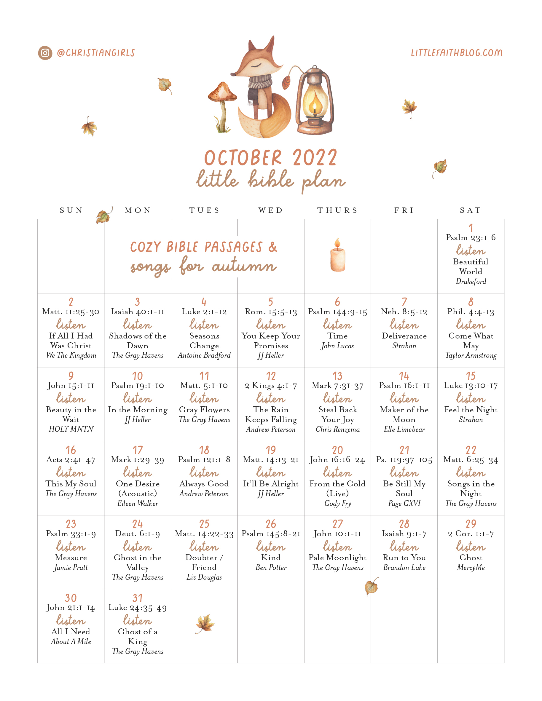 October 2022 Bible Reading Plan Cozy Bible Passages Songs For Autumn Little Faith Blog