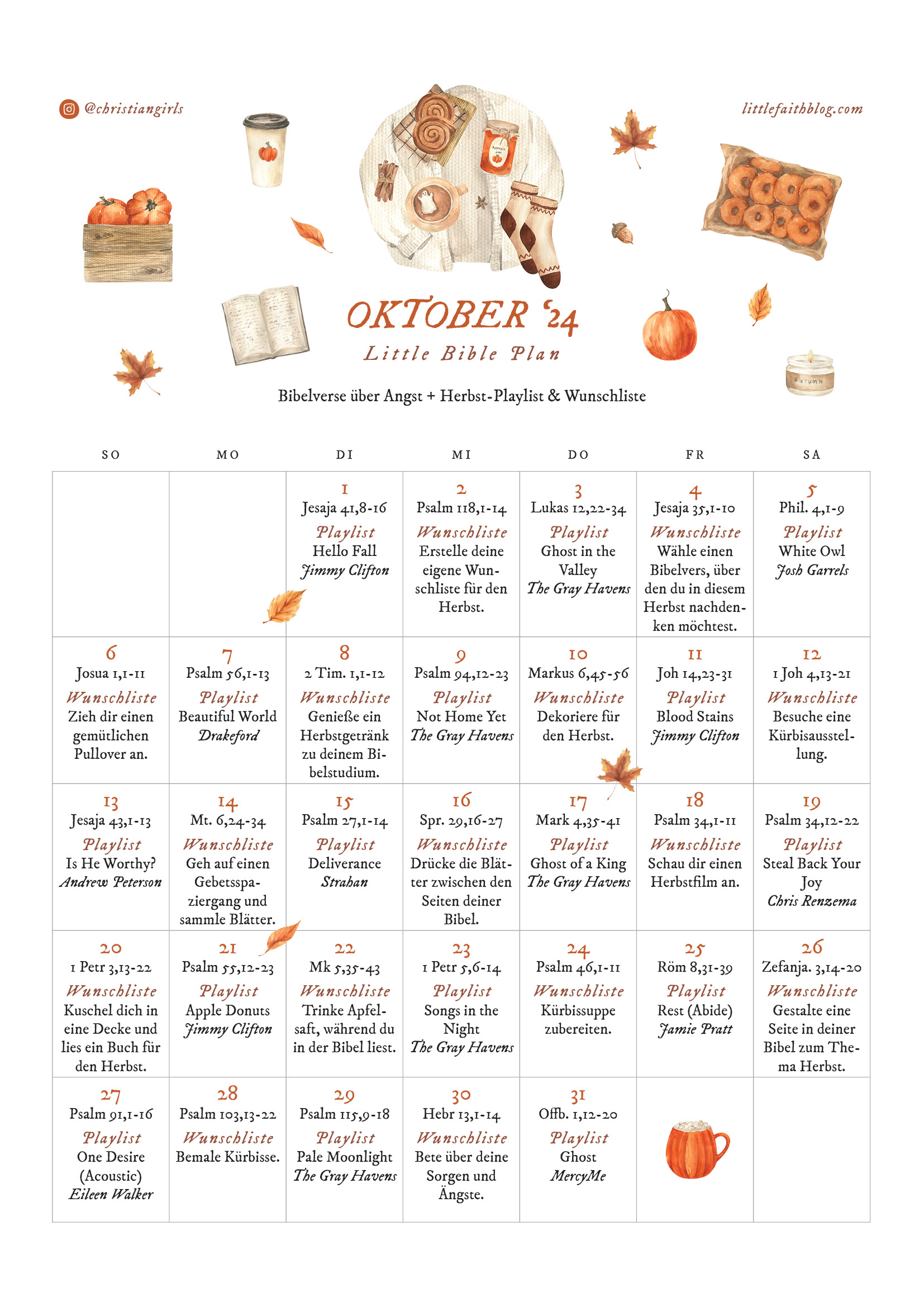 October 2024 Bible Reading Plan Bible Verses About Fear Autumn Playlist Bucket List Little Faith Blog