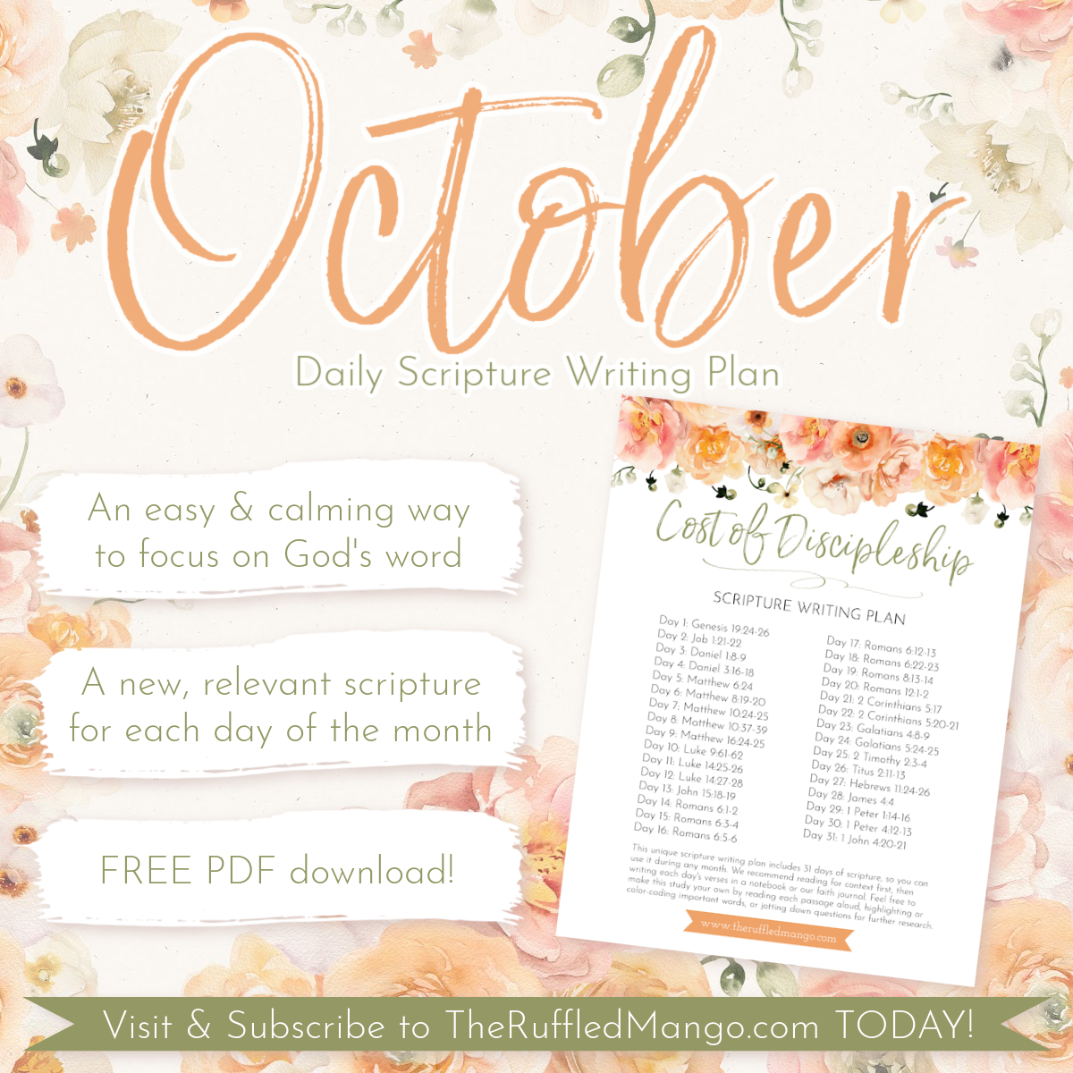 October Scripture Writing Plan Cost Of Discipleship The Ruffled Mango