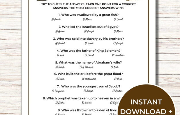 Old Testament Bible Trivia Game Printable Bible Trivia For Kids And
