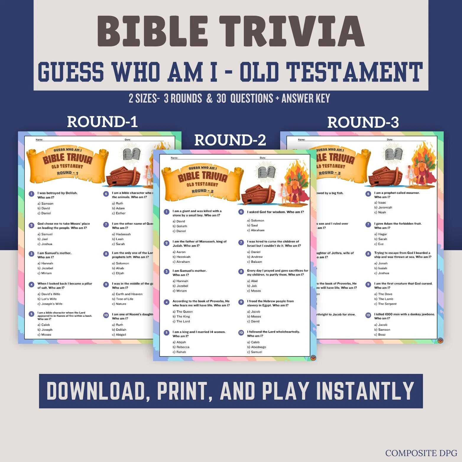 Old Testament Bible Trivia Game who Am I Quiz PDF Etsy