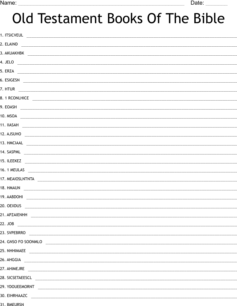 Old Testament Books Of The Bible Word Scramble WordMint