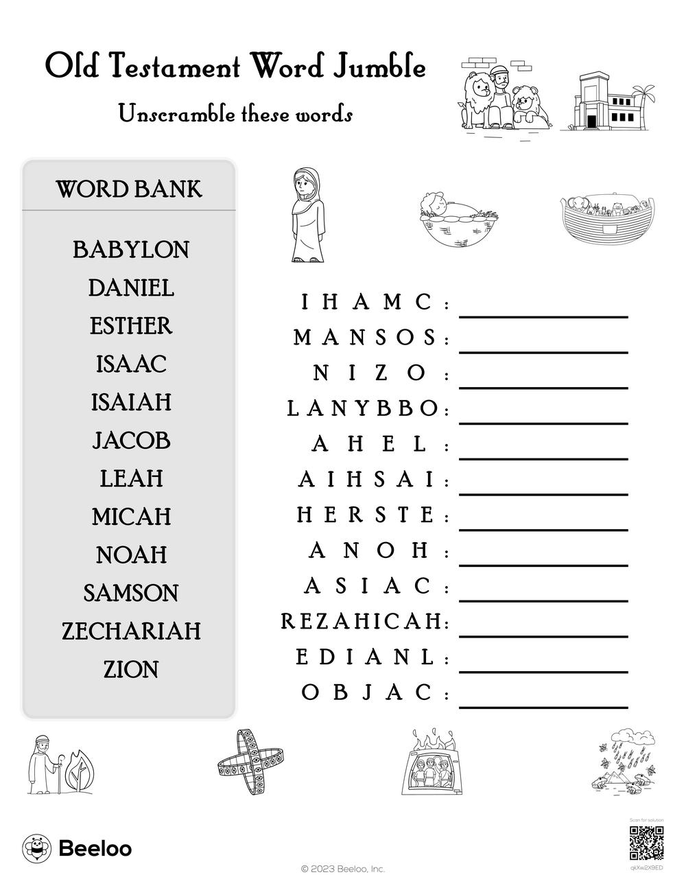 Old Testament themed Word Scrambles Beeloo Printable Crafts And Activities For Kids