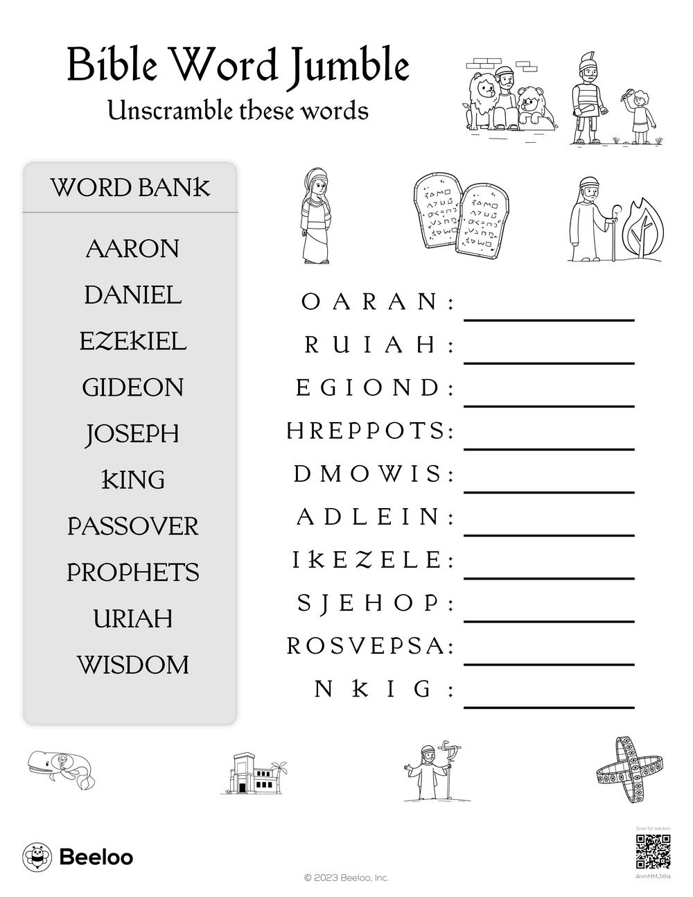 Old Testament themed Word Scrambles Beeloo Printable Crafts And Activities For Kids