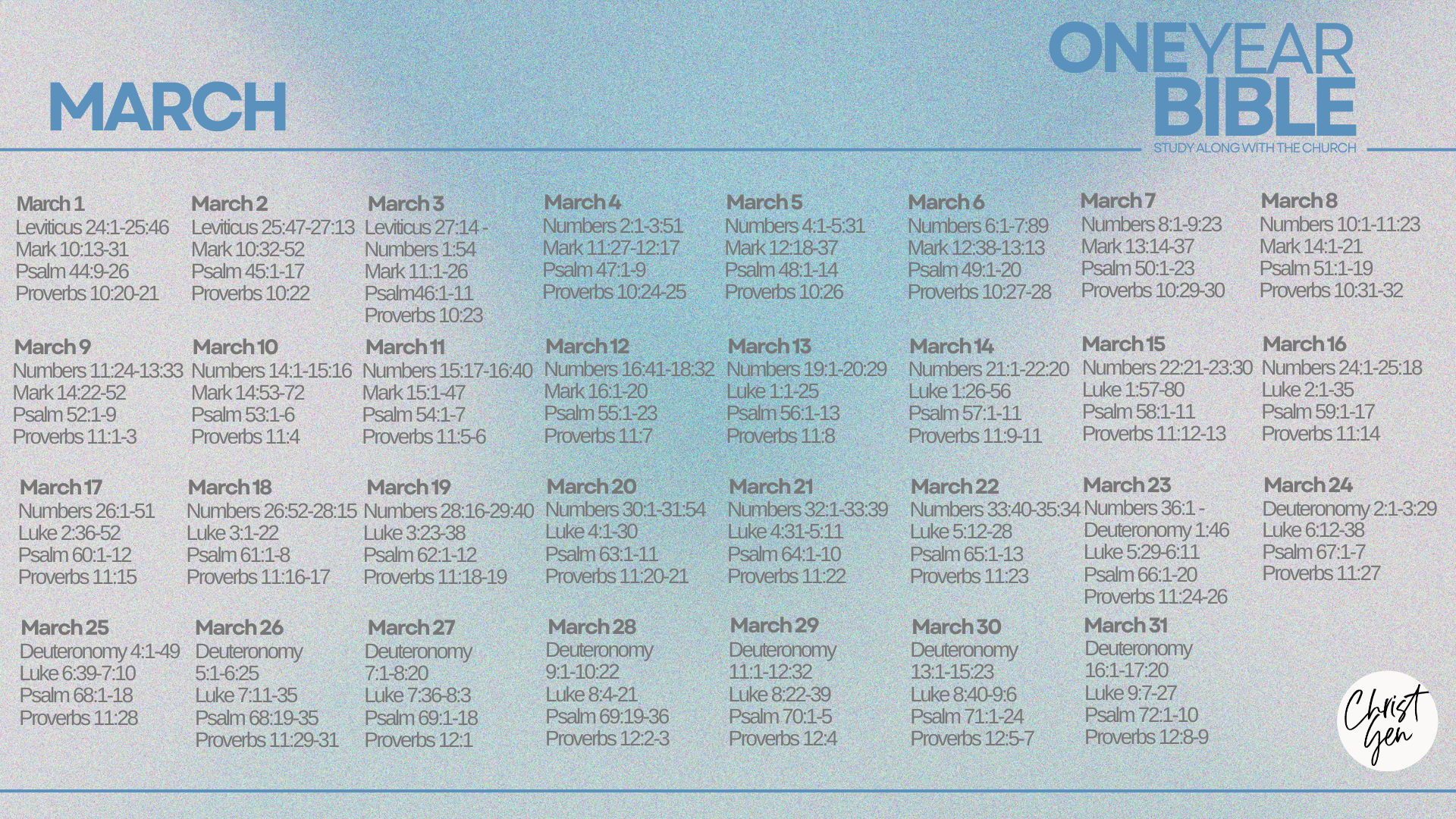 1 Year Bible Reading Plan Printable
