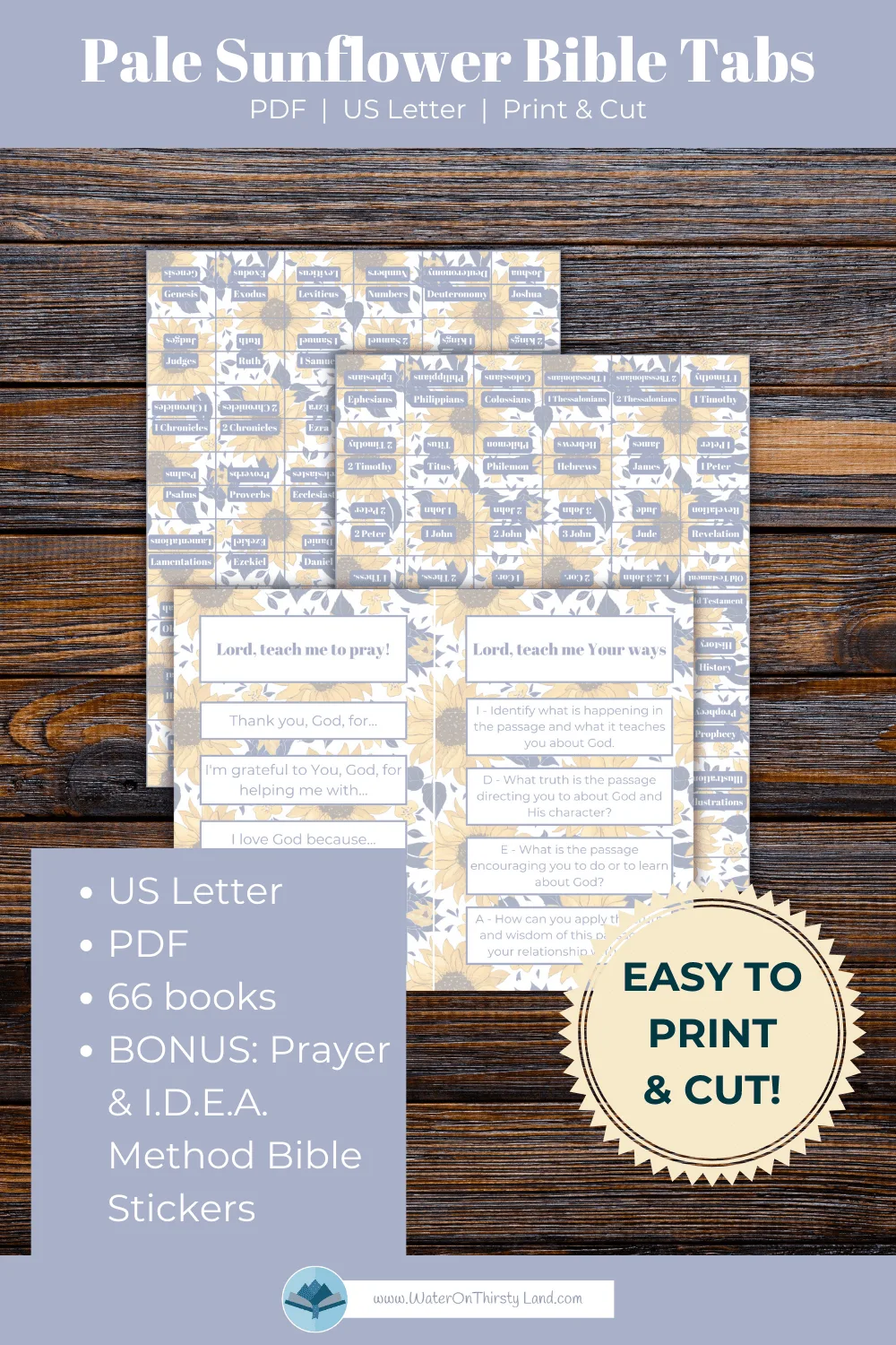 Pale Sunflower Print And Cut Bible Tabs Water On Thirsty Land